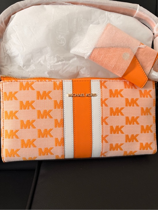 Michael Kors Handbags - Michael Kors Orange & White MK Print Purse
